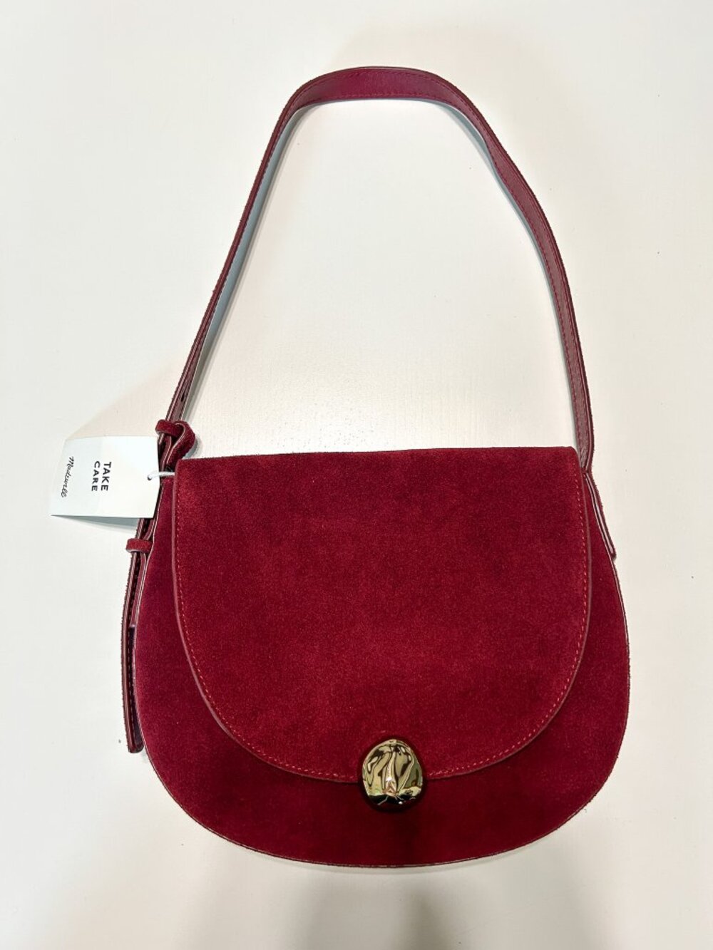NWT Madewell Cabernet Red Suede The Dakota Shoulder Saddle Bag Leather Purse